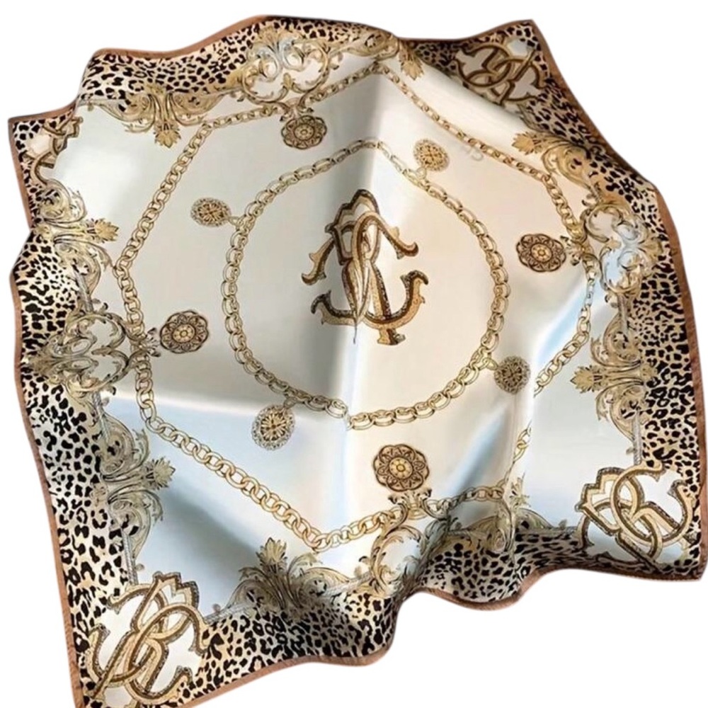 Elegant Cream and Brown Silky Scarf